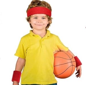 PLAY2FIT Kids Sweatbands Toddler Headband Wristband Set - Athletic Polycotton Sweat Band for Kids Youth Baby (1 Headband + 2 Wristbands) (Red)