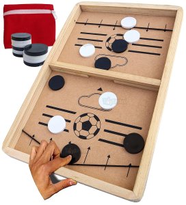 Toyshine Junior Fast Sling Puck Game Board String Hockey Toy, Party Game for Adult, Parent, Kids, Children, Family (Brown, Pine Wood)