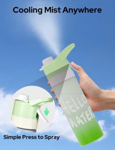 Halohop Sports Unbreakable Mist Spray Water Bottle - Leak-Proof, Durable BPA-Free Cool Summer Sipper Bottle for Gym | Outdoors | Office 650ml (Green)