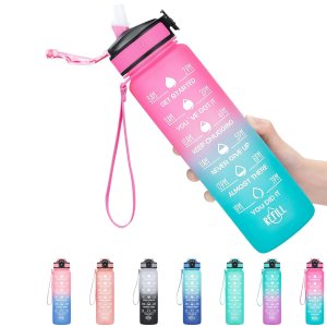 MEITAGIE 1 litre Motivational Fitness Sport Water Bottle with Straw & Time Maker, Leak-proof, BPA-free, Tritan, Toxin Free Plastic Drink Bottle Design for Girls, Boy, Cycling, School & Office