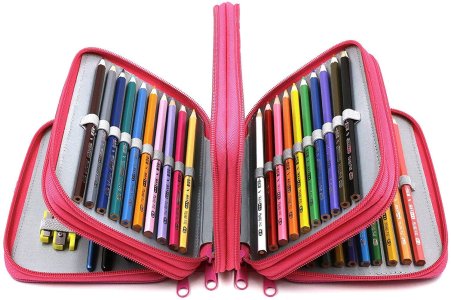 ArtBee® 72 Holes Handy Multi-Layer Zipper Pencil Case with Handle Strap, Oxford Fabric (Dark Pink)