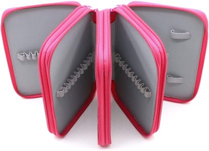 ArtBee® 72 Holes Handy Multi-Layer Zipper Pencil Case with Handle Strap, Oxford Fabric (Dark Pink)