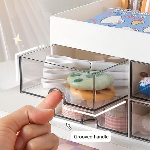 House of Quirk Desk Organiser with Drawer, Multifunctional Desk Organizer, Office Organizer, 4 Plastic Compartments with Drawer, Storage Shelf for Office, School (Blue) Stationery