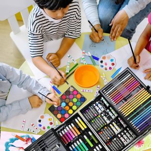 KARP 145 Pcs Children Deluxe Art Drawing Set for Kids Case Studio Art and Craft Supplies Drawing and Painting Set Great Gift (Unicorn Design-Blue)