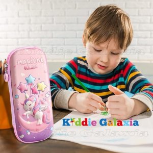 Kiddie Galaxia 3D Unicorn Cover Large Capacity Pencil Case Compass With Compartments, School Supply Organizer For Students, Stationery Box, Cosmetic Zip Pouch Bag (1 Unit, Canvas, Multicolor)